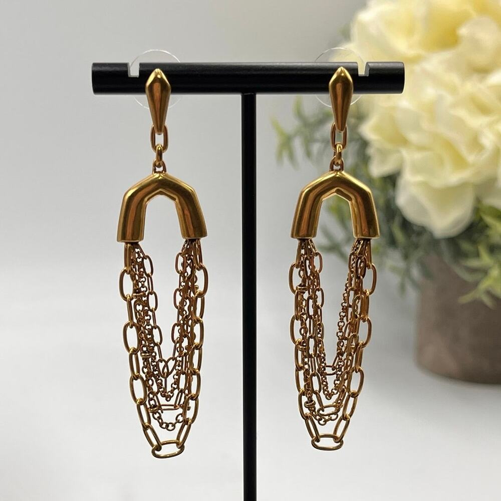 Kendra Scott Ryder Industrial Draped Chain Drop Earrings in‎ Vintage Gold 3”
